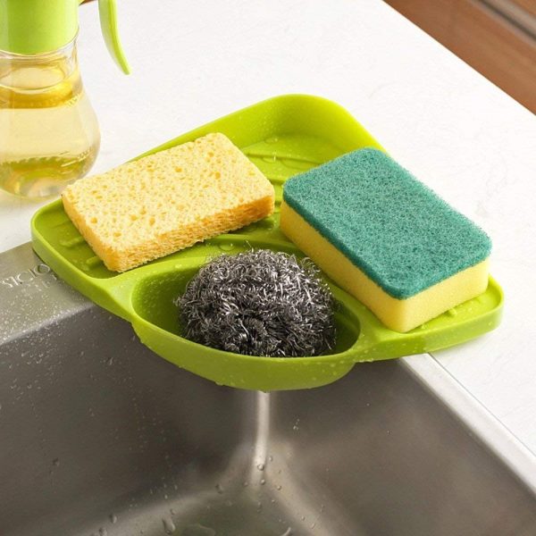 Success Stationery Multipurpose Corner Kitchen Sink Tray Tool with Storage Kitchen Organizer Rack for Soap Wash Dish Basin Kitchen Sink Accessories Items(Plastic, Green)