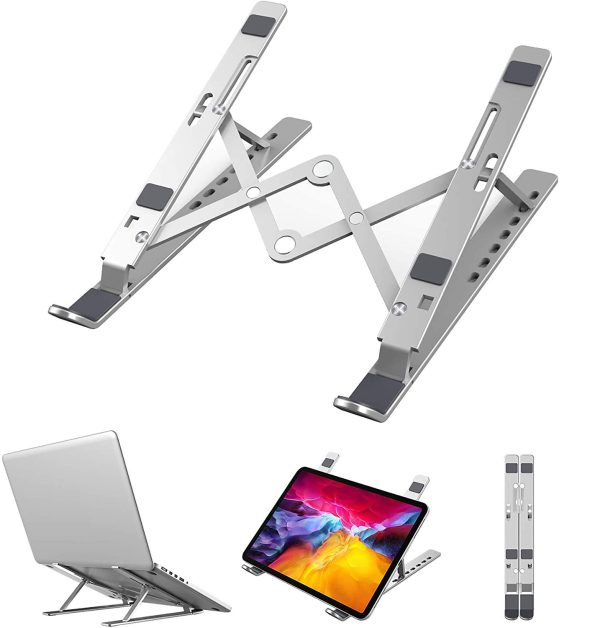 Success Stationery Laptop Stand Adjustable Computer Desktop Tablet Holder Ergonomic Portable Riser Foldable Compatible with MacBook Dell XPS HP Lenovo(Silver)
